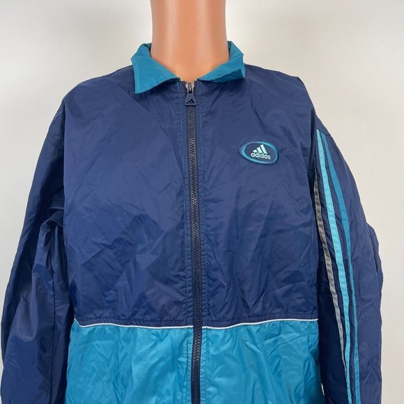 adidas Other - Adidas Embroidered Full Zip Windbreaker Jacket Vintage Blue Size L